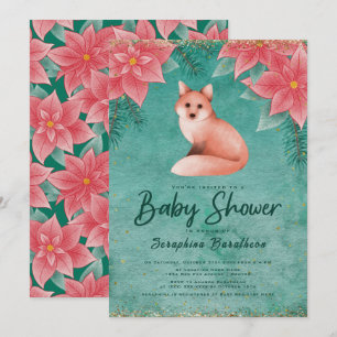 Convite Natal Winter Woodland Fox Floral Chá de fraldas I