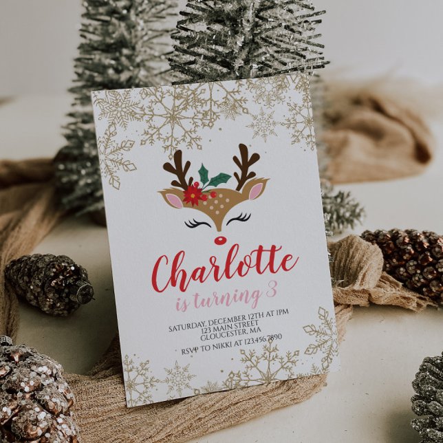 Convite Natalena Reindeer Birthday (Criador carregado)