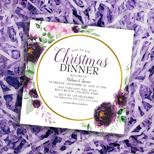 Convite Natalina Floral Purple Elegante Festa de Natal