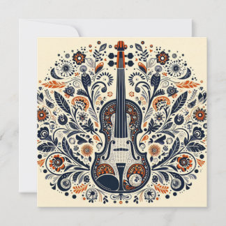 Convite  National Violin Day Melody Sticker with Folk Art 