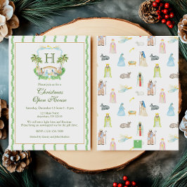 Convite Natividade de Aquarela Monograma Crest Natal