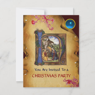 Convite NATIVITY MONOGRAM CHRISTMAS PARCHES Blue GEM Ice