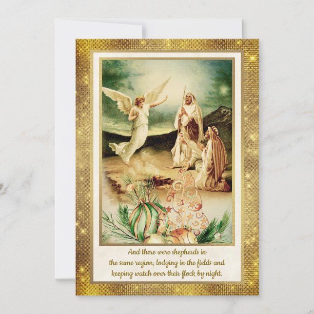 Convite Nativity Shepherds & Angels Golden Christmas (Frente)