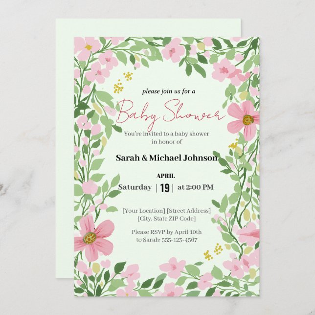 Convite Natural Garden Baby Shower (Frente/Verso)