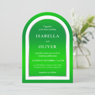 Convite Natural grass green white text wedding