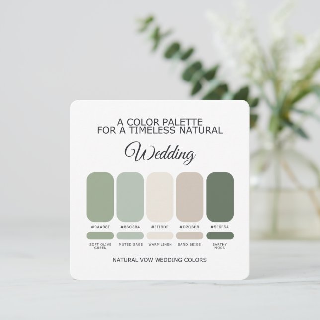 Convite Natural Green Wedding Color Palette Card (Em pé/Frente)