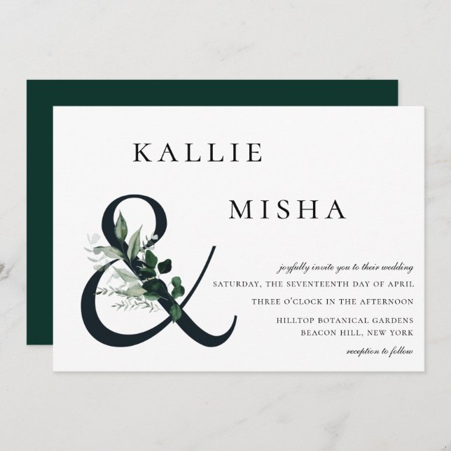 Convite Natural Greenery Ampersand Wedding (Frente/Verso)