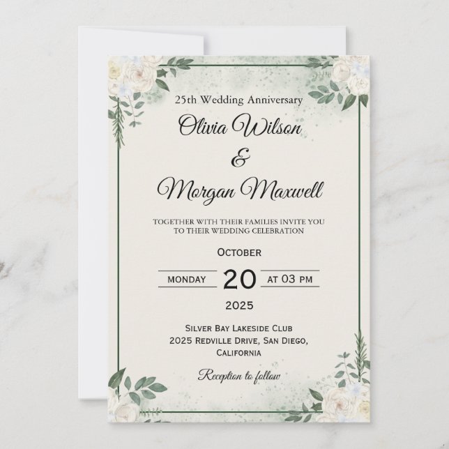 Convite Natural Greenery Wedding Anniversary Invitations (Frente)
