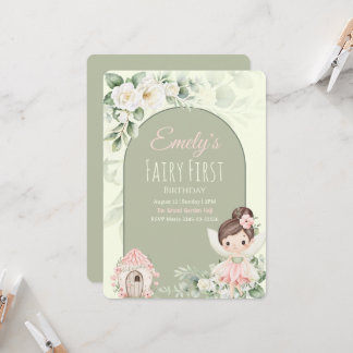 Convite Nature Cute Flower Fairy 1st Birthday Invitation