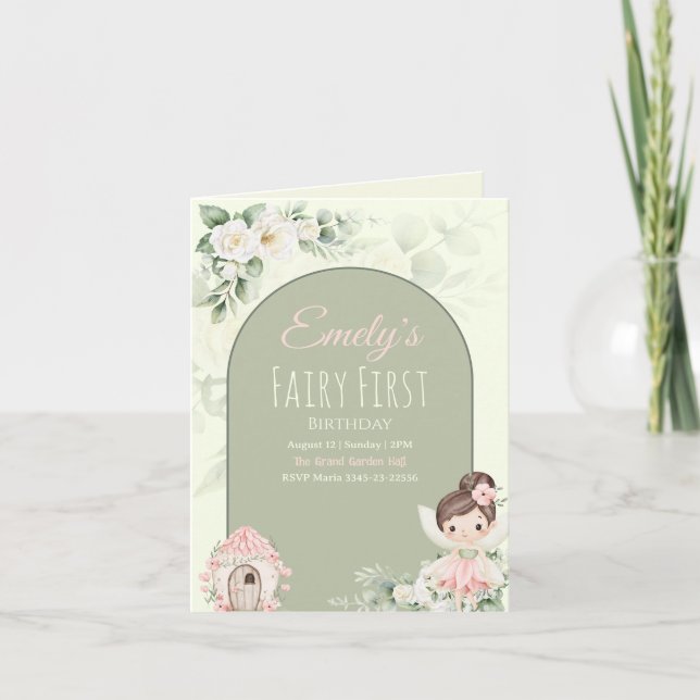 Convite Nature Cute Flower Fairy 1st Birthday Invitation (Frente)