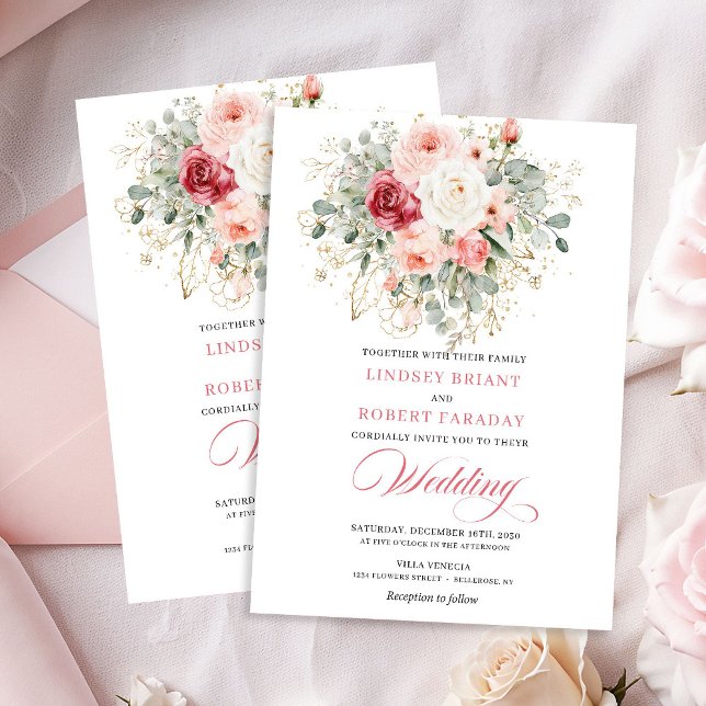 Convite Nature-Inspired Blush Roses Boho Wedding Invite (Nature-Inspired Blush Roses Boho Wedding Invite)