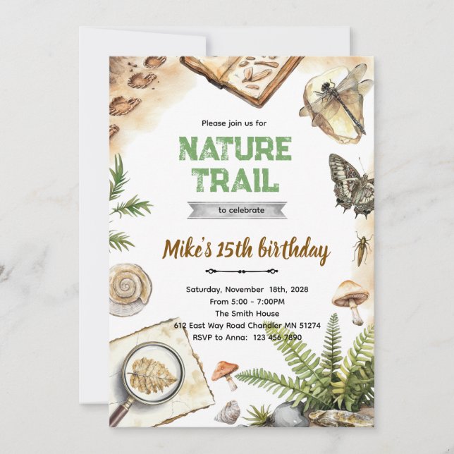 Convite Nature Trail Birthday Invitation (Frente)