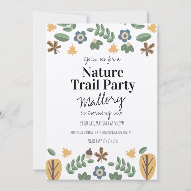 Convite Nature Trail Woods Acorn Birthday Rustic (Frente)