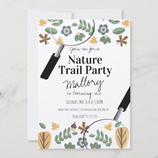 Convite Nature Trail Woods Acorn Birthday Rustic Greenery (Frente)