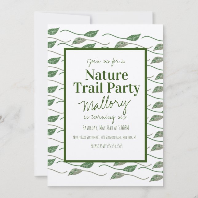 Convite Nature Trail Woods Leaf Birthday Rustic (Frente)