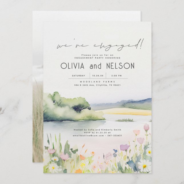 Convite Natureza e flores selvagens Foto de Festa de noiva (Frente/Verso)