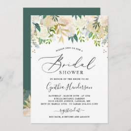 Convite Natureza Moderna Chá de panela Floral Dourado Verd