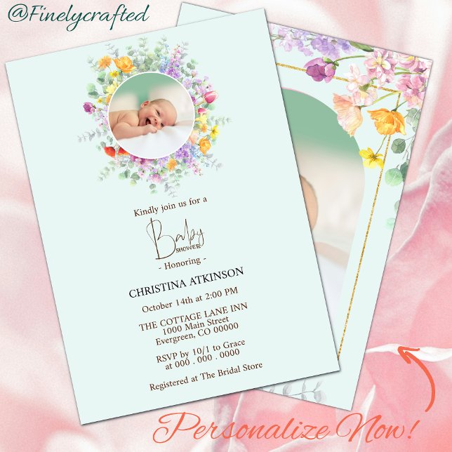 Convite Natureza Personalizada Chá de fraldas de Foto de F (Criador carregado)