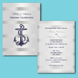 Convite Náutica Blue Anchor Silver Wt BG V Casamento