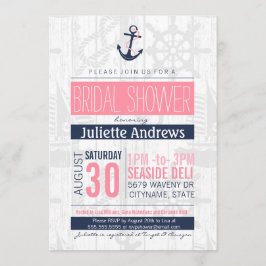 Convite Náutica Bridal Azul, Rosa e Marinho