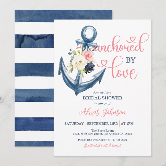 Convite Náutica Fixada Por Chá de panela De Amor (Rosa) (Frente/Verso)