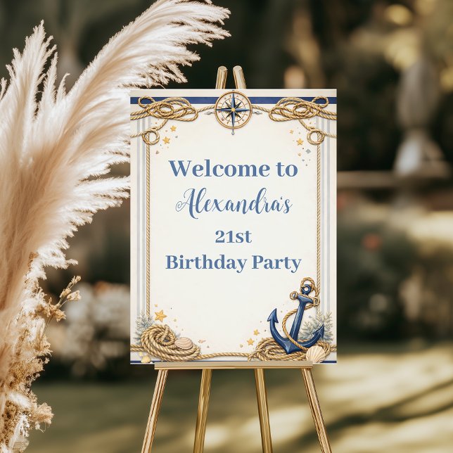 Convite Nautical Anchor Compass Birthday (Criador carregado)