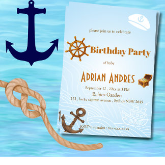 Convite Nautical Captain Baby Boy First Birthday Invitatio