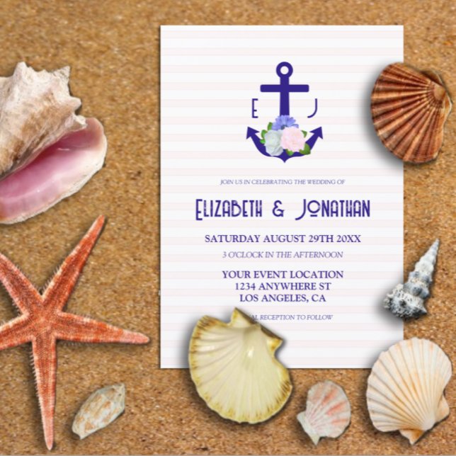 Convite Nautical Floral Stripes Wedding (Criador carregado)