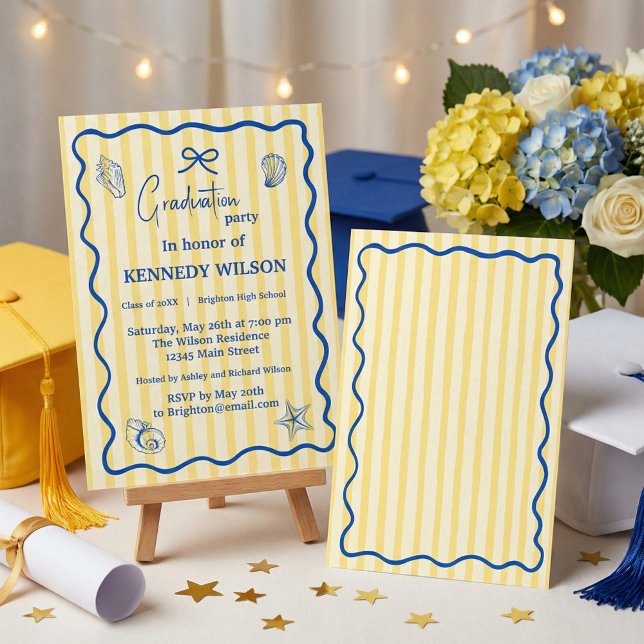 Convite Nautical Graduation Party Invitation Blue Coastal (#graduationinvitation #graduationparty #graduation2026 #beachgraduation #nauticalparty #coastalparty)
