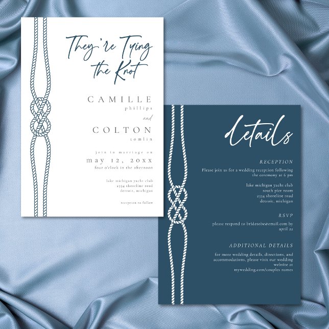 Convite Nautical Knot Tying Knot Coastal Two Sided Wedding (Nautical Knot Tying Knot Coastal Two Sided Wedding Invitation)