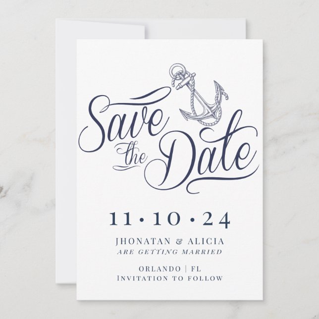 Convite Nautical Modern White and Blue Save the Date (Frente)