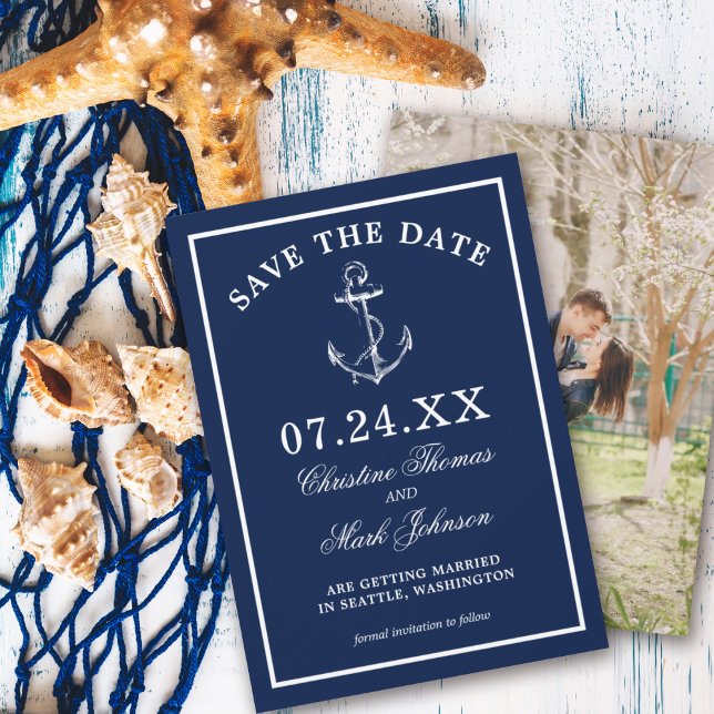 Convite Nautical Navy Blue Anchor Classic Save the Date (Criador carregado)