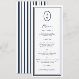 Convite Nautical Navy Monogram Long Wedding Menu Card