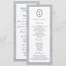 Convite Nautical Navy Stripe Classic Wedding Program Card