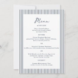 Convite Nautical Navy Stripe Monogram Wedding Menu Card