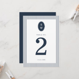 Convite Nautical Navy Stripe Wedding Table Number Card
