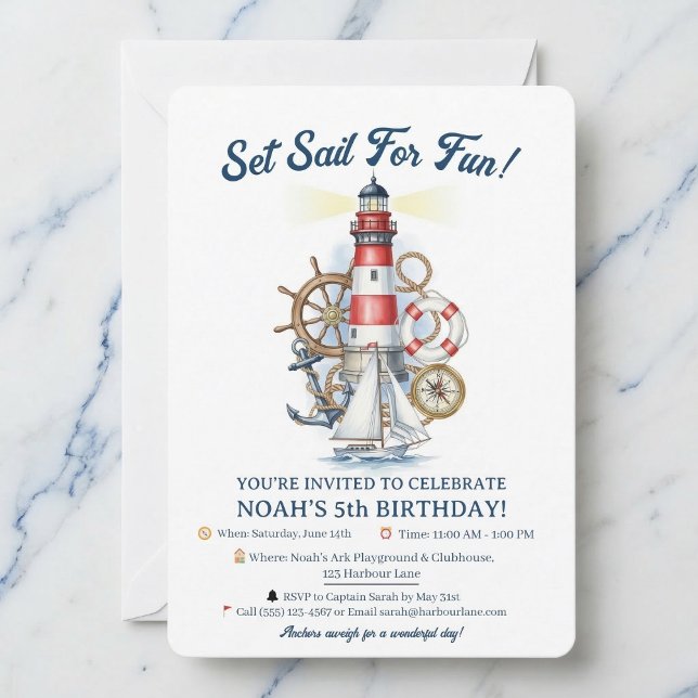 Convite Nautical Ocean Beacon Party Invite (Perfect for little sailors.)