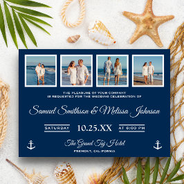 Convite Nautical Photo Collage Navy Wedding Invitation