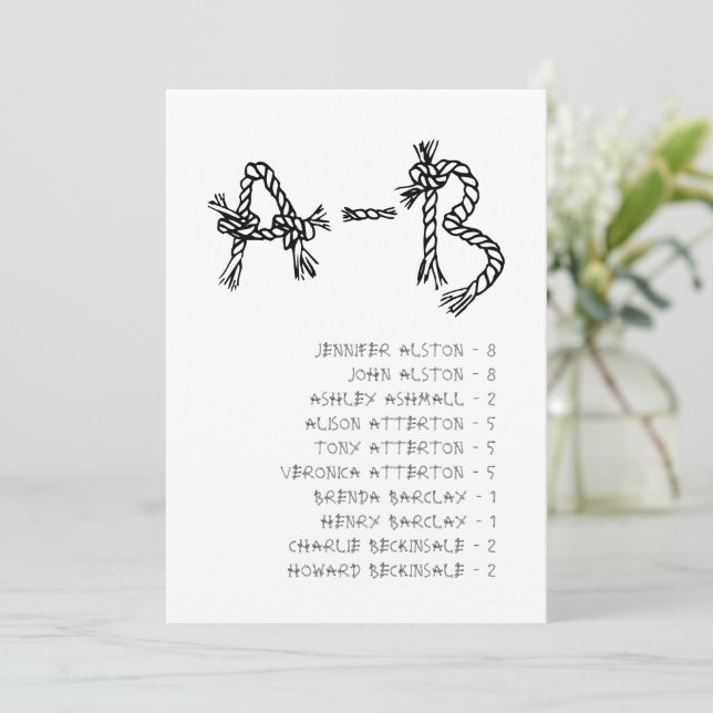 Convite Nautical Rope Alphabet Wedding Seating Chart Card  (Em pé/Frente)