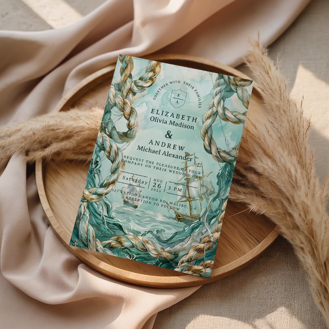 Convite Nautical Rope Voyage Wedding (Criador carregado)