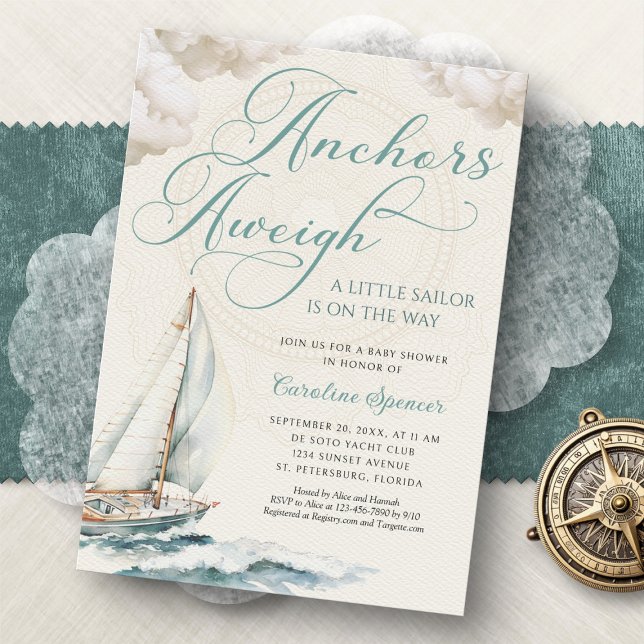 Convite Nautical Sailing Anchor Aweigh Baby Shower (Criador carregado)