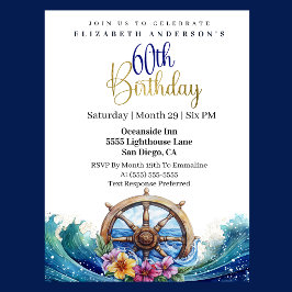 Convite Nautical Sailing Wheel 60th Birthday
