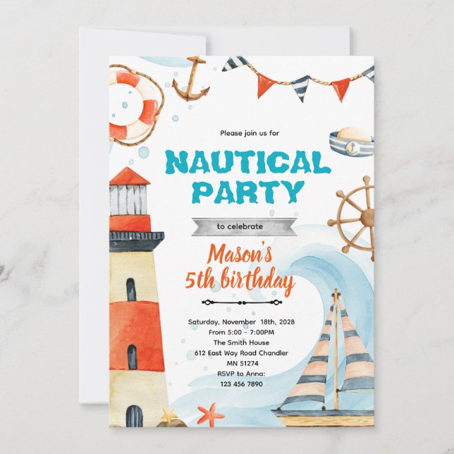 Convite Nautical shower birthday party theme invite (Frente)