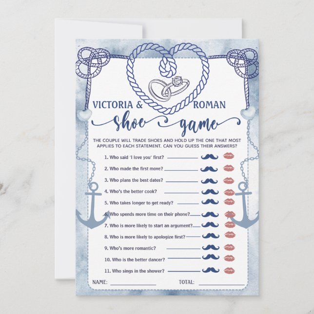 Convite Nautical The Shoe Game Bridal Shower Wedding Card (Frente)