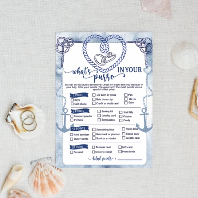 Convite Nautical What in Your Purse Game Bridal Shower (Nautical What in Your Purse Game wedding activities fun beach theme anchor cord  digital download   )