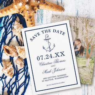Convite Nautical White Anchor Classic Save the Date