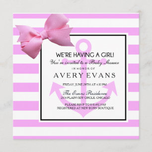 Convite Náutico cora a âncora que cor-de-rosa é um chá