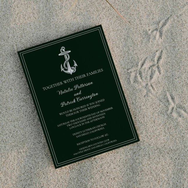 Convite Náutico de Âncora Náutica Emerald Green (Emerald Green Nautical Anchor Wedding Invitation)