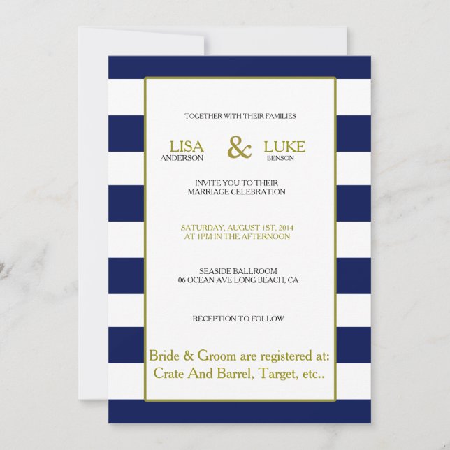 Convite náutico do marinho & do casamento da (Frente)