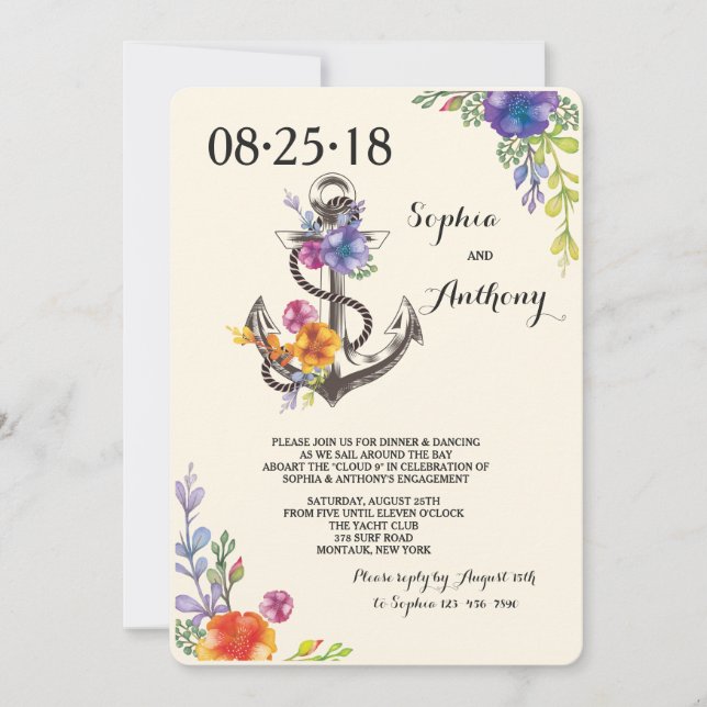Convite náutico do noivado da felicidade (Frente)